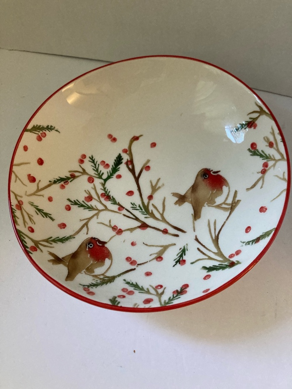 Papart Seramik hand painted in Turkey 10in Ceramic Bowl with birds and berries